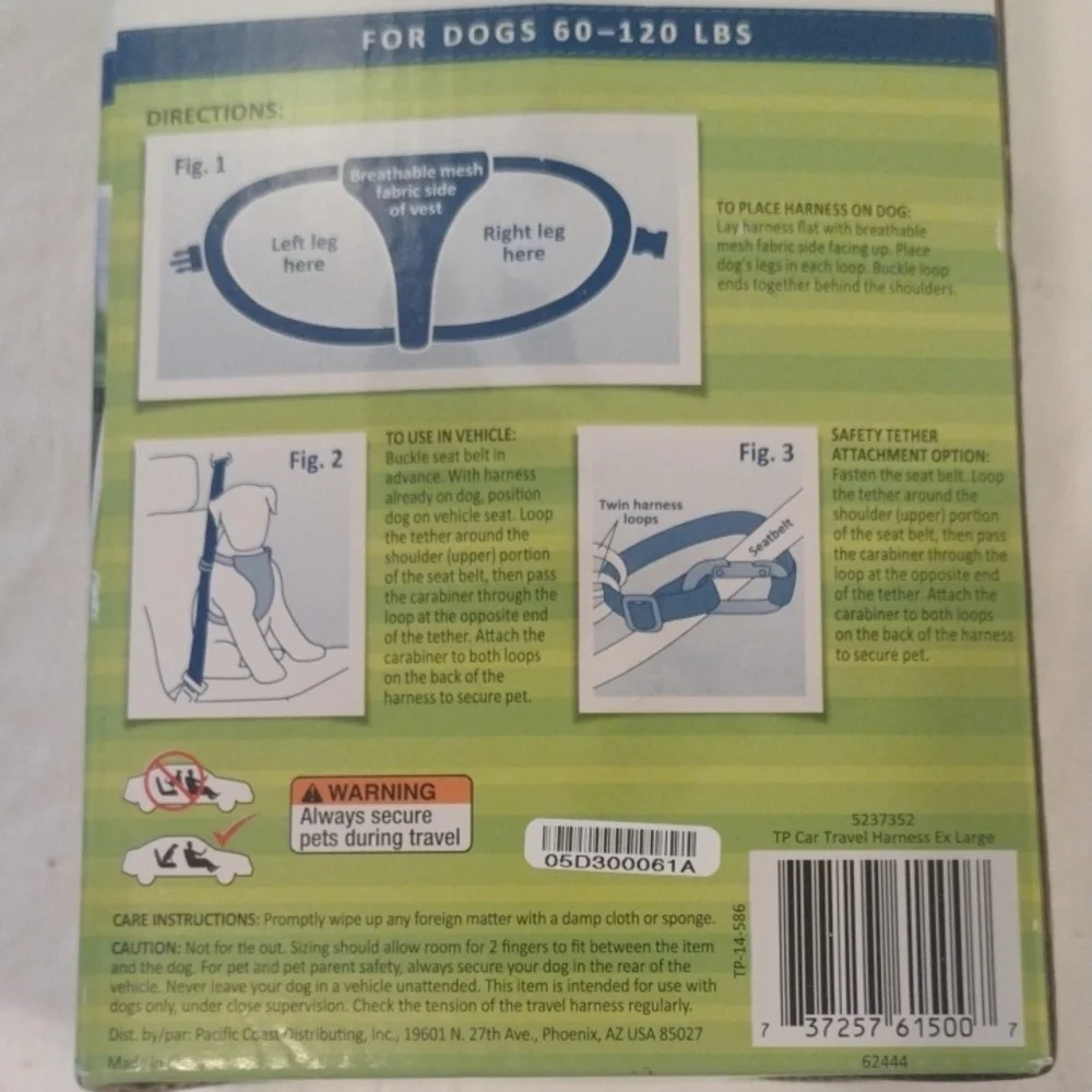 Top Paw Travel Harness - Blue and Green